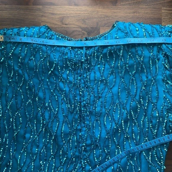 VINTAGE TEAL SEQUIN SPARKLY SHIFT DRESS.‎ Size 6 - Picture 9 of 10